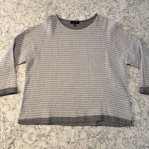 Comfy USA Gray White Striped Tunic Size Large L Boxy Coastal Lagom Lagenlook - Picture 6 of 9